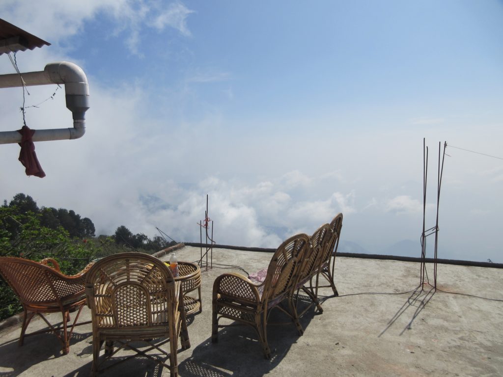 Our balcony in Vattakanal above the clouds, which are hiding the mountains below.