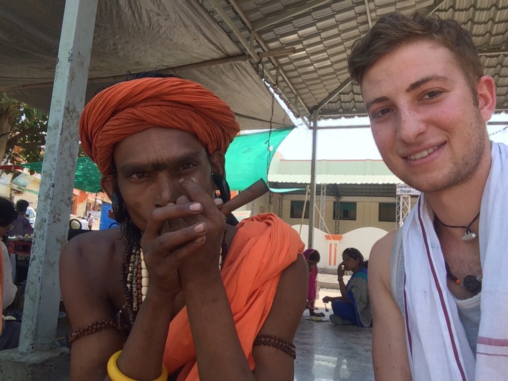 Selfie with Adit Baba, as he smokes his chillum (“pipe”) to connect with Shiva.